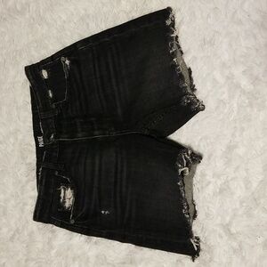 PAIGE Black Distressed Jean Shorts